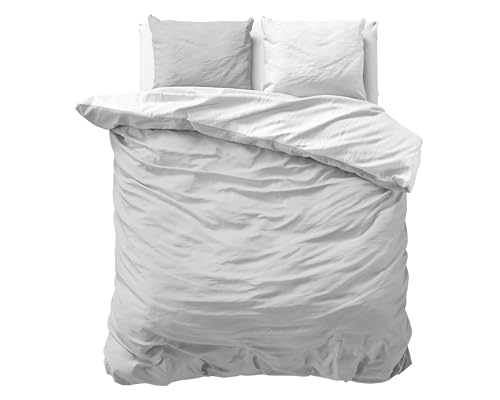 SleepTime Ropa de Cama 100% Algod&oacute;n 240cm x 220cm Gris/Blanco - Fundas N&oacute;rdicas Suaves y Sin...