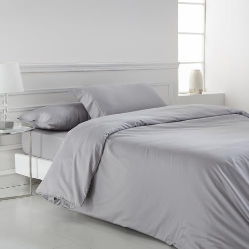 COTTON ARTean Funda N&oacute;rdica cama 150 sat&eacute;n algod&oacute;n 400 Hilos LOREA Gris Funda edred&oacute;n 240x220 +...
