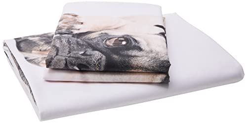 Pug Acolchado de edred&oacute;n con dise&ntilde;o de Perro Carlino y Juego de Fundas de Almohada, Blanco, King