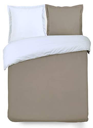 Funda n&oacute;rdica y dos fundas para almohada (260 cm) Bicolor Topo y Blanco