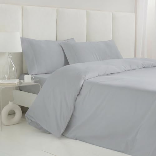 COTTON ARTean Funda edred&oacute;n n&oacute;rdico Cama 200 Sat&eacute;n algod&oacute;n 300 Hilos Leuna Gris Perla 4 Piezas