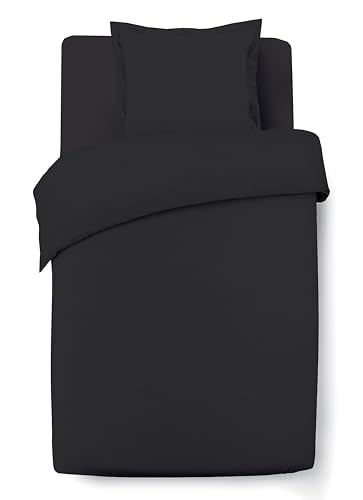 Vision Juego de Cama Reversible 100% Algod&oacute;n &ndash; Negro Liso &ndash; Cama Individual (140x200 cm) &ndash;...