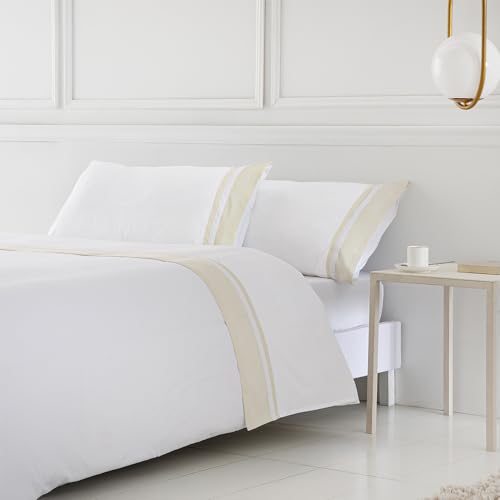 COTTON ARTean Funda N&oacute;rdica Cama 90 sat&eacute;n algod&oacute;n 300 Hilos NOIA Blanco - Beige Funda edred&oacute;n...