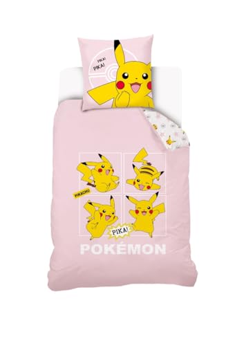 Funda nórdica Pikachu Pokémon 140 x 200 cm + 1 funda de almohada de 63 x 63 cm, 100% algodón,...