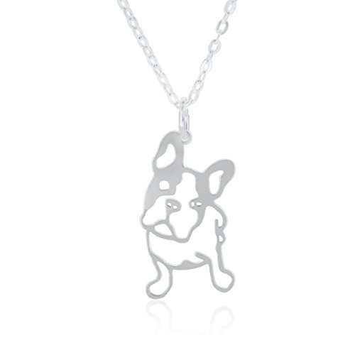 Collar Bulldog Franc&eacute;s para Mujer, Plata de Ley 925, Colgante Perro con cadena 40 cm