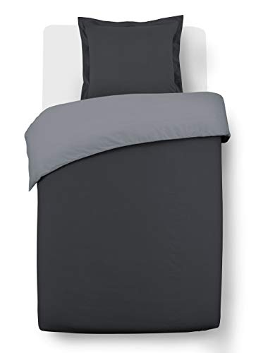 Vision Juego de Cama Reversible 100% Algod&oacute;n &ndash; Gris Antracita &ndash; Cama Individual (140x200 cm)...