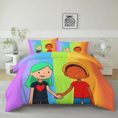 Fondo De Arco&iacute;ris Juego de Fundas Edred&oacute;n Cama 80/90 Mujer De Dibujos Animados 135 x 200 cm Color...