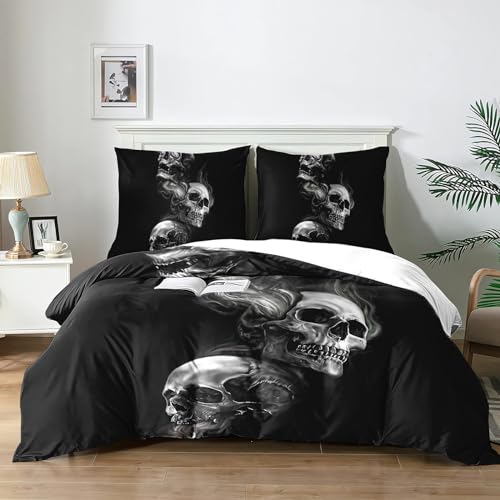 Yzehomijia Juegos de Fundas para edred&oacute;n con Estampado de Calaveras 200&times;200 cm, Ropa de Cama...