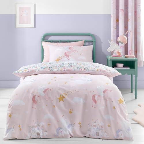 Catherine Lansfield Fairytale Unicorn - Juego de Funda de edred&oacute;n para Cama Individual, Color Rosa