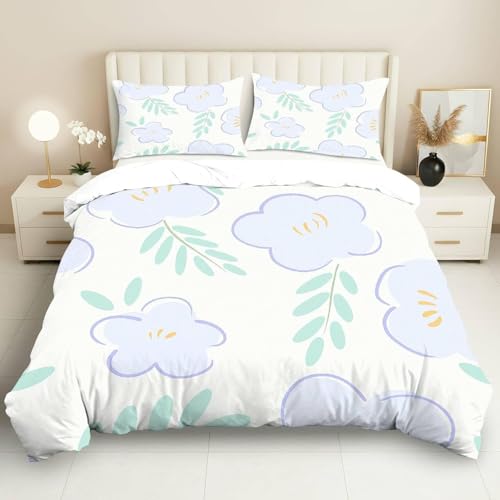 Funda Nordico Cama 180 Flores y Hojas Verdes Funda de Edred&oacute;n Estilo Fresco y Sencillo Funda...