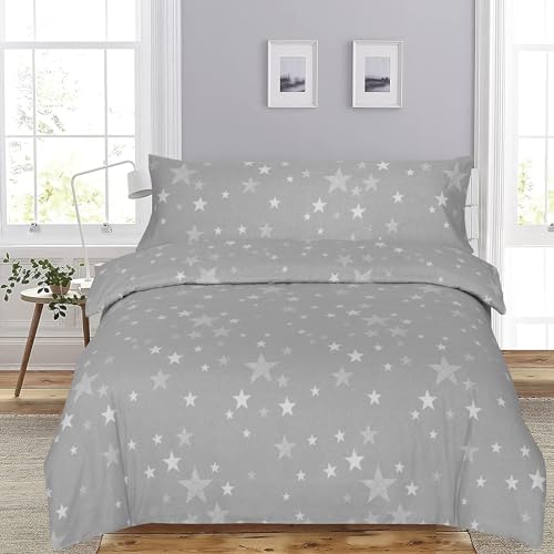DHESTIA HOME - Funda Nórdica Franela de Invierno 100% Algodón Stars - Color Gris, Talla Cama 90