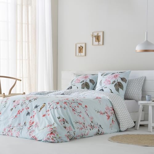 COTTON ARTean Funda N&oacute;rdica Cama 135 Sakura algod&oacute;n percal 180 Hilos REVERSIBLE funda de edred&oacute;n...