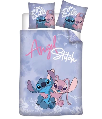 Juego de cama de Stitch y Angel para 1 persona, funda nórdica reversible de 140 x 200 cm + funda de...
