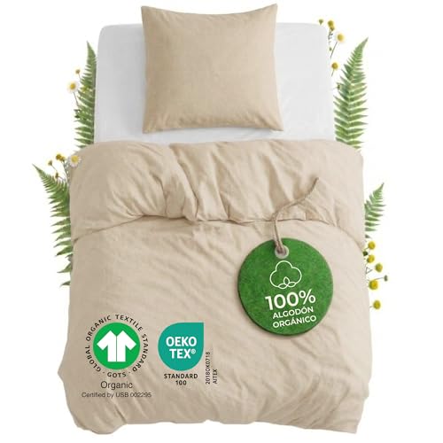 Dreamzie Funda Nordica Cama 90 Algodon Organico - Funda Nordica 135x200cm, Funda de Almohada 80x80cm...