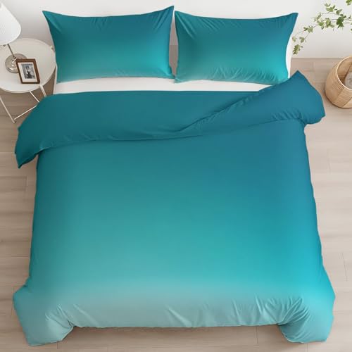 Quixora Funda N&oacute;rdica para Cama 180 Patr&oacute;n Minimalista Degradado Cian, Set de 3 Piezas con Funda...