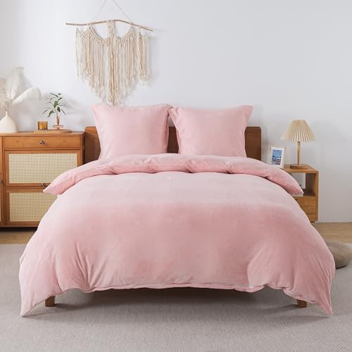 WUMIUER Juego de ropa de cama de peluche, 240x220 cm, 3 piezas, color rosa, funda n&oacute;rdica de...