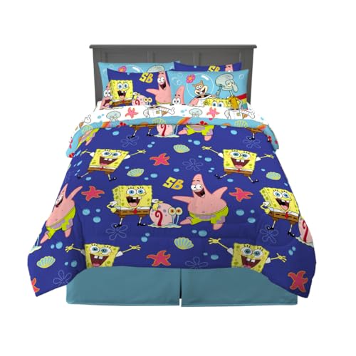 Franco Juego de edred&oacute;n y s&aacute;banas con Funda, Microfibra, Bob Esponja, 7 Piezas, tama&ntilde;o Queen