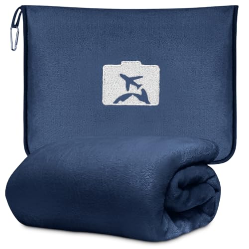 Manta de viaje 2 en 1 para avi&oacute;n y coche, suave y c&aacute;lida, con funda de equipaje y clip para...