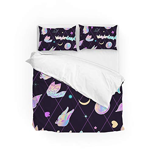 Ruchen Juego de funda de edred&oacute;n para cama individual, dise&ntilde;o de Alicia en el pa&iacute;s de las...