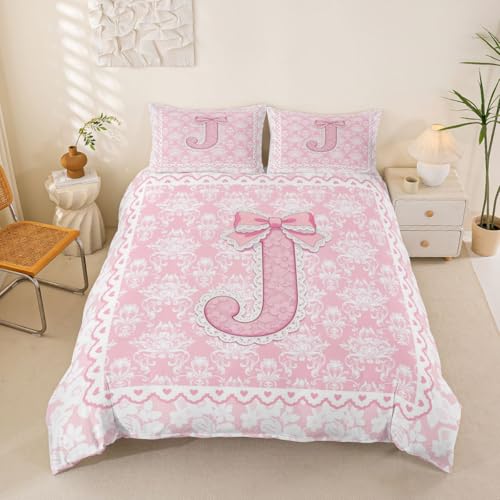 Homewish Juego de funda de edred&oacute;n para cuna, dise&ntilde;o de letra J con lazo y letras iniciales en...
