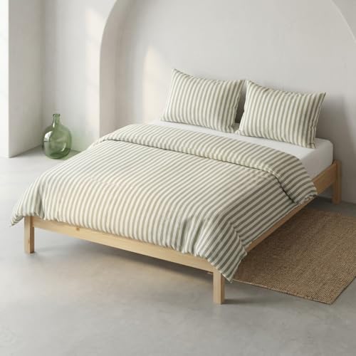 GAMUSI Juego Funda n&oacute;rdica Cama 90 100% algod&oacute;n - Funda Almohada 45x110 cm, Estampado Rayas Color...