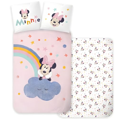 Juego de ropa de cama de Minnie Mouse, tama&ntilde;o individual, funda de edred&oacute;n de 140 x 200 cm y funda...