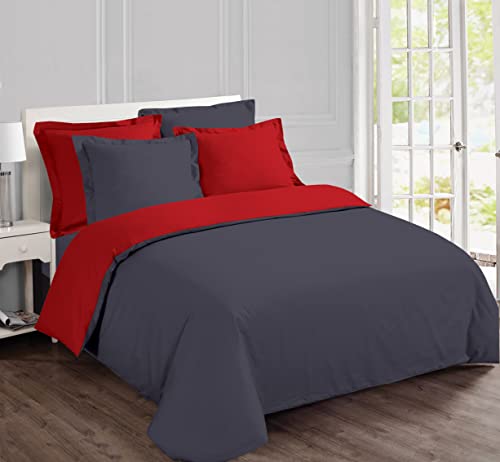 Vision - Juego de Cama Reversible Bicolor Rojo/Antracita &ndash; Funda n&oacute;rdica de 260 x 240 cm con 2...