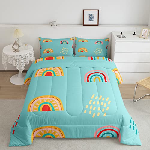 Loussiesd Juego de edred&oacute;n kawaii para ni&ntilde;os y ni&ntilde;as, juego de ropa de cama de arco iris, juego...