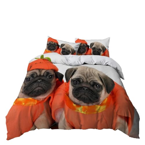 Juego de funda de edred&oacute;n con estampado de carlino y animales, funda de edred&oacute;n con cremallera, 3...