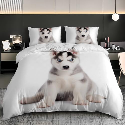 3D Juego de Cama de Microfibra Suave 135x200 cm Cachorros De Husky Fundas N&oacute;rdicas Cama 80/90 con...