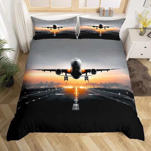 Funda Nordica Cama 90 Avi&oacute;n Funda de Edred&oacute;n 135x200 cm 3D Aeropuerto Ropa de Cama 2 Piezas de...