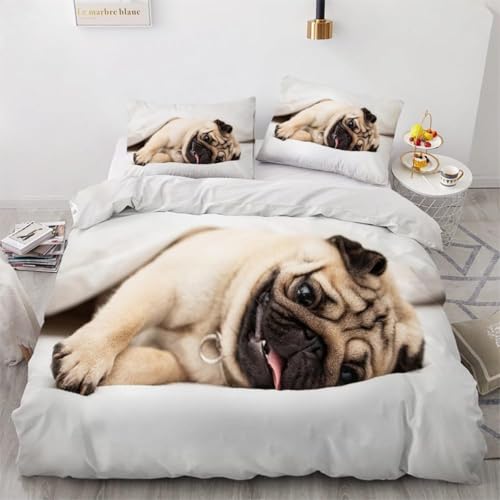 NDXRWDZR Funda Nordica Cama 90 Pug Edred&oacute;n Cama 90 para Ni&ntilde;as Ni&ntilde;os con Cremallera Suave...