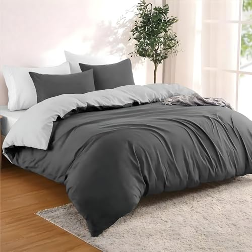 Dreamzie Funda Nordica Cama 200x200 cm con 2 Funda Almohada 50x70 cm - Gris Oscuro/Gris Claro -...