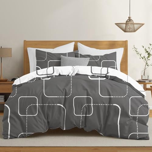 Dreamzie Funda Nordica Cama 90 Diseño Geométrico Grises con 1 Funda Almohada 50x70 cm Funda...