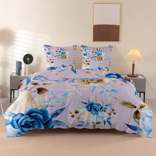 PNHCL - Funda n&oacute;rdica de 100 x 135 cm, dise&ntilde;o floral azul, con 1 funda de almohada de 65 x 65 cm,...
