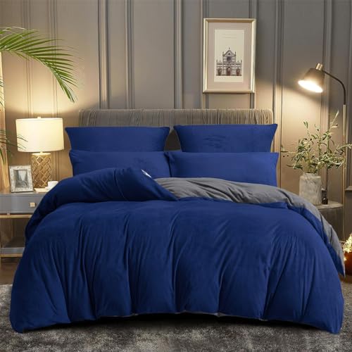 DXHOME - Juego de ropa de cama de 200 x 220 cm, color azul marino y azul claro gris, c&aacute;lido,...