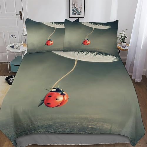 Ladybug - Juego de funda n&oacute;rdica de 2 piezas con impresi&oacute;n 3D, funda n&oacute;rdica con funda de...