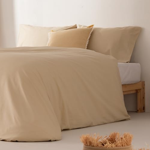Juego Funda N&oacute;rdica Cama 135/140, Lisa 100% Algod&oacute;n, Funda Edred&oacute;n 220x220 cm y 2 Funda Almohada,...