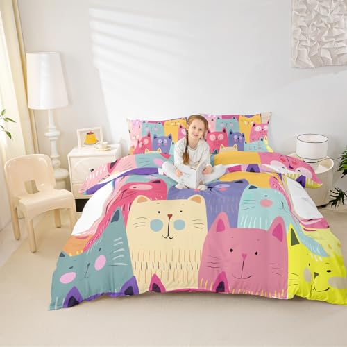 Juego de con Gatos,Funda de edred&oacute;n de Lindos para ni&ntilde;as y Damas,Bonita Funda de edred&oacute;n para...