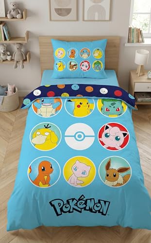 Juego de cama infantil Pok&eacute;mon - Funda n&oacute;rdica de 140 x 200 cm + funda de almohada - Licencia...