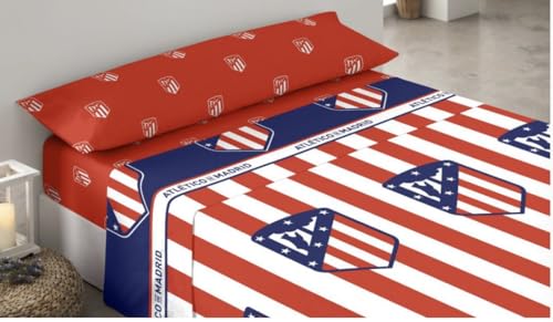 Juego de Cama At. Madrid de F&uacute;tbol, 3 Piezas (Bajera, Encimera y Funda de Almohada), S&aacute;banas del...