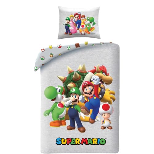 Juego de cama Super Mario reversible, funda nórdica de 140 x 200 cm y funda de almohada,...
