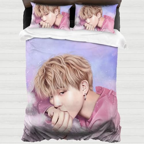 XYOK BTS Ropa de cama infantil K-Pop, funda nórdica de microfibra, funda de almohada, dormitorio,...