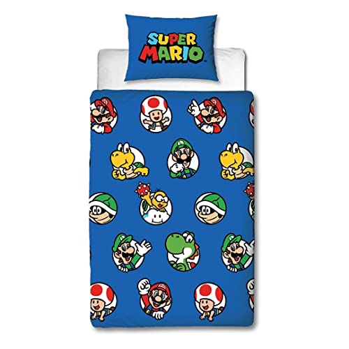 Nintendo Super Mario - Juego de Funda de edredón Oficial para Cama Individual, diseño Continuo,...