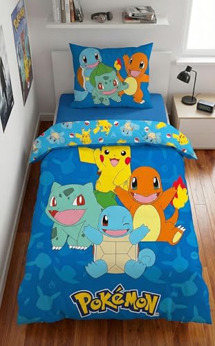 Juego de ropa de cama Pok&eacute;mon 135x200 + 80x80 &middot; Pikachu, Glumanda, Schiggy & Bisasam &middot; 2 piezas...