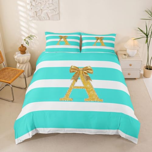 Homewish Juego de funda de edred&oacute;n con letra A inicial para ni&ntilde;as, juego de ropa de cama...