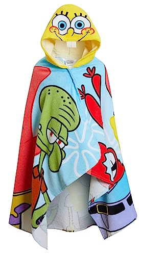 SPONGEBOB SQUAREPANTS Toalla con capucha de Bob Esponja 100% algod&oacute;n Poncho para ni&ntilde;os Toalla de...