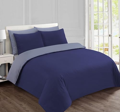 Vision Juego de Cama Reversible 100% Algod&oacute;n &ndash; Azul Gris &ndash; Cama Doble (155x220 cm) &ndash; Incluye...