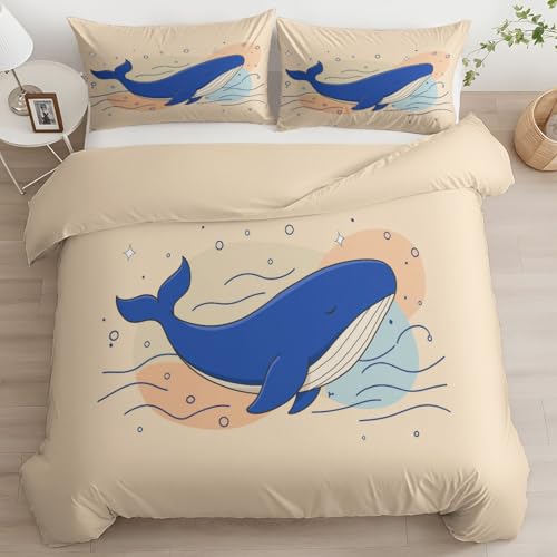 Escandinavo Funda Nordica Cama 90 Ballena Azul De Dibujos Animados 180 x 220 cm Suave Juego de Ropa...