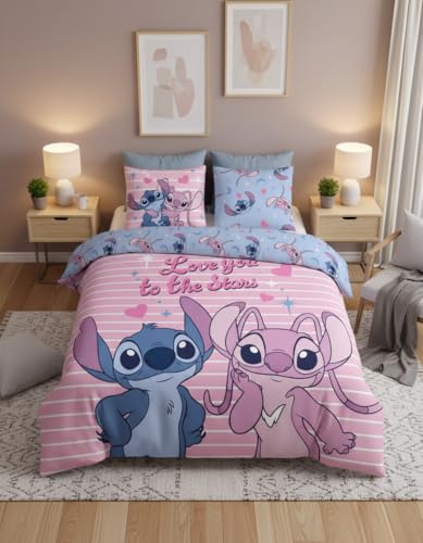 Funda n&oacute;rdica Stitch y Angel Love You to The Stars &ndash; Juego de cama de 2 personas 240 x 220 cm &ndash;...